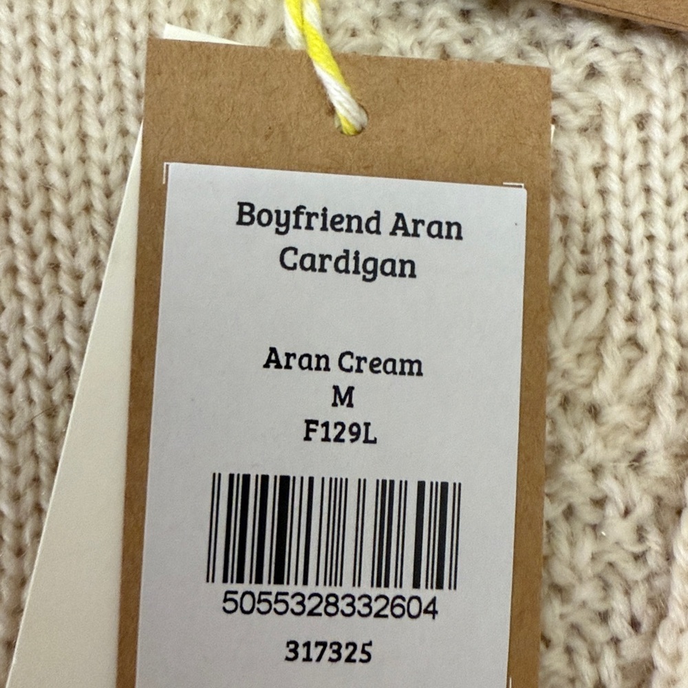 WOOLOVERS BOYFRIEND ARAN CARDIGAN ARAN CREAM - M - Picture 3 of 4